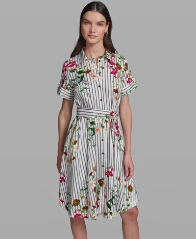 Karl Lagerfeld Women's Short-sleeve Striped Shirt Dress In Multi
