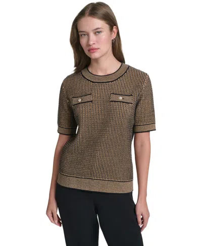Karl Lagerfeld Women's Short-sleeve Sweater In Black,camel