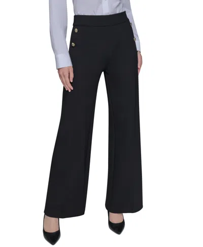 Karl Lagerfeld Women's Side-button Wide-leg Ponte Pants In Black