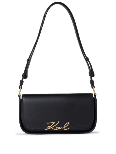 Karl Lagerfeld Women's Signature Cowhide Leather Shoulder Bag In A920 Balck Vi G