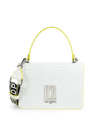 Karl Lagerfeld Women's Simone Croc Embossed Leather Two Way Top Handle Bag In White