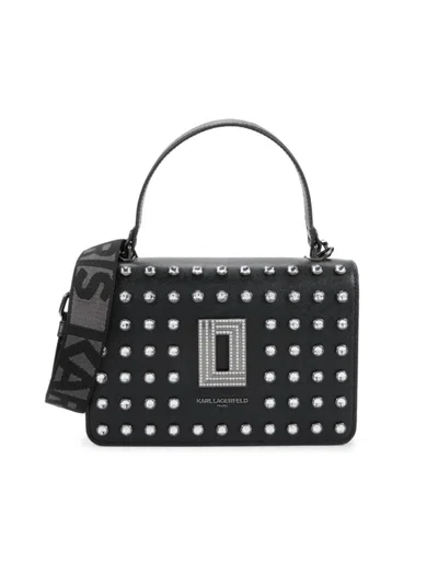Karl Lagerfeld Women's Simone Crystals Leather Crossbody Bag In Black