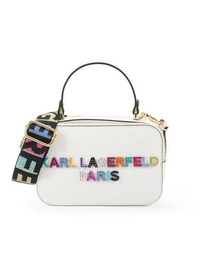 Karl Lagerfeld Women's Simone Embellished Logo Leather Camera Crossbody Bag In White Logo