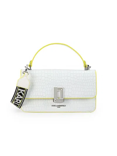 Karl Lagerfeld Women's Simone Embossed Croc Leather Two Way Top Handle Bag In White Neon