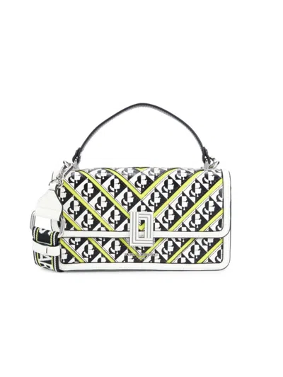 Karl Lagerfeld Simone Small Leather Profile Crossbody In Black Neon Green