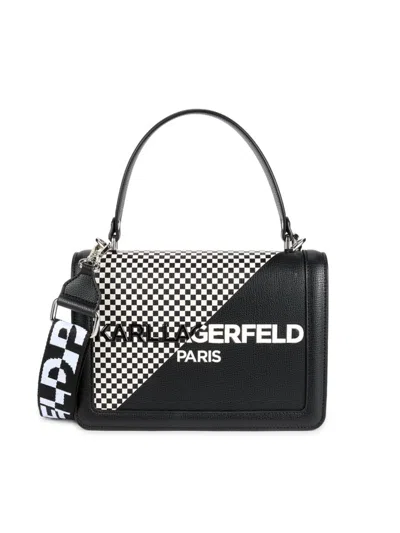 Karl Lagerfeld Women's Simone Two Tone Logo Satchel In Black White