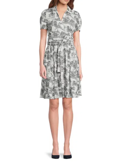 Karl Lagerfeld Women's Sketch-print Belted Shirtdress In Soft White Multi