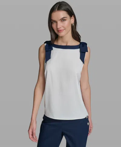Karl Lagerfeld Women's Sleeveless Boat Neck Bow Strap Tank Top In White
