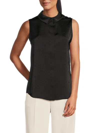 Karl Lagerfeld Women's Sleeveless Collared Satin Shirt In Black