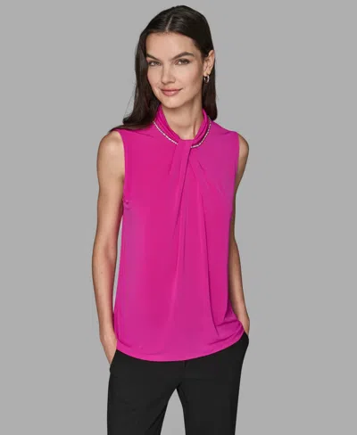 Karl Lagerfeld Women's Sleeveless Cut And Sew Top In Pink