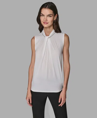 Karl Lagerfeld Women's Sleeveless Cut And Sew Top In White