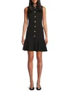 Karl Lagerfeld Women's Flower-button Collared Sleeveless Shift Dress In Black