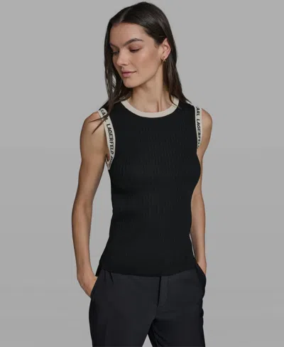 Karl Lagerfeld Women's Sleeveless Klp Trim Tank Top In Black