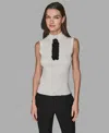 Karl Lagerfeld Women's Sleeveless Mock Neck Sweater In White