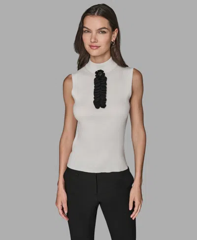 Karl Lagerfeld Women's Sleeveless Mock Neck Sweater In White