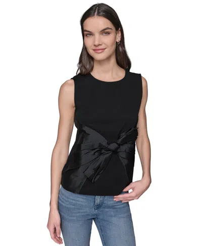 Karl Lagerfeld Women's Sleeveless Satin Bow Top In Black