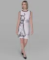 Karl Lagerfeld Women's Sleeveless Scuba Shift Dress In White