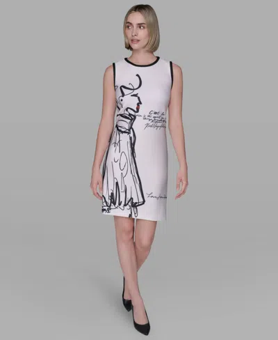 Karl Lagerfeld Women's Sleeveless Scuba Shift Dress In White