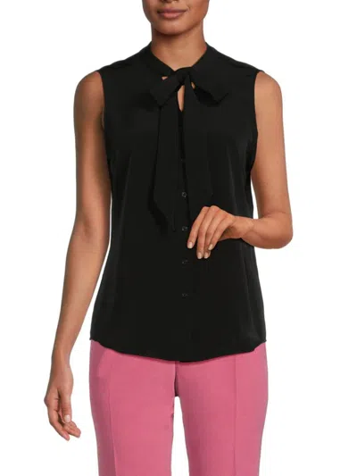 Karl Lagerfeld Women's Sleeveless Tie Front Blouse In Black