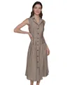 Karl Lagerfeld Petite Notched Collar Sleeveless Midi Shirtdress