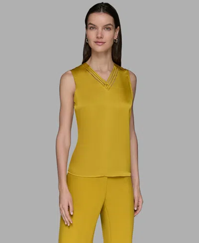 Karl Lagerfeld Women's Sleeveless V-neck Blouse In Yellow