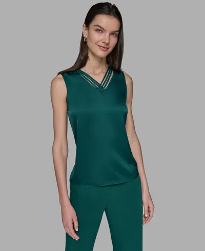 Karl Lagerfeld Women's Sleeveless V-neck Blouse Top In Green