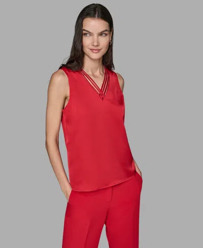 Karl Lagerfeld Women's Sleeveless V-neck Blouse Top In Red