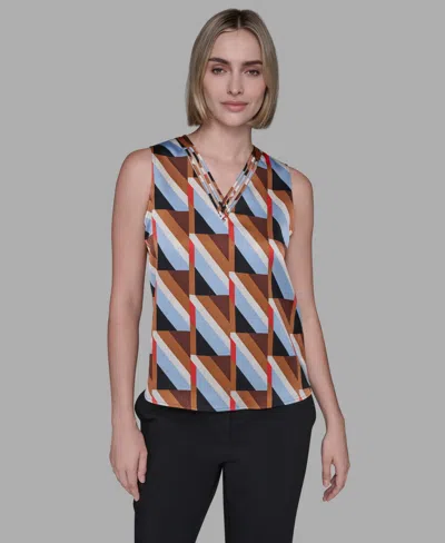 Karl Lagerfeld Women's Sleeveless V-neck Top In Multi