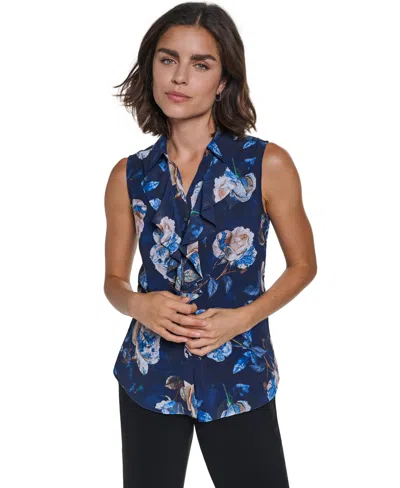 Karl Lagerfeld Women's Sleeveless V-neck Blouse In Blue