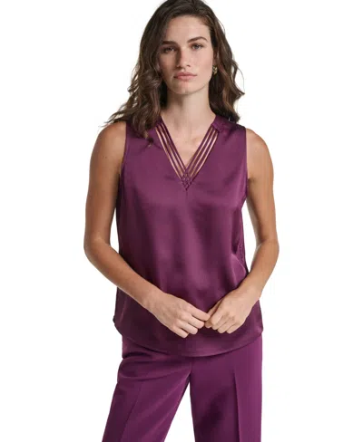 Karl Lagerfeld Women's Sleeveless V-neck Woven Blouse In Burgundy