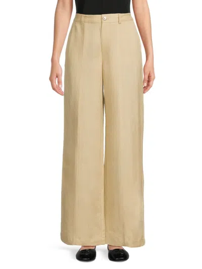 Karl Lagerfeld Women's Solid Linen-blend Pants In Sand