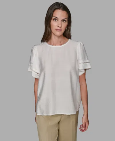 Karl Lagerfeld Women's Solid Trim Detail Woven Top In White