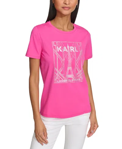 Karl Lagerfeld Womens Embellished Knit Pullover Top In Fuchsia