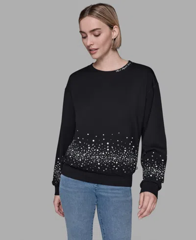 Karl Lagerfeld Women's Sparkle Long Sleeve Sweatshirt In Blue