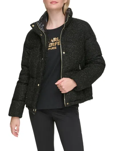 Karl Lagerfeld Women's Sparkle Quilted Down Jacket In Black
