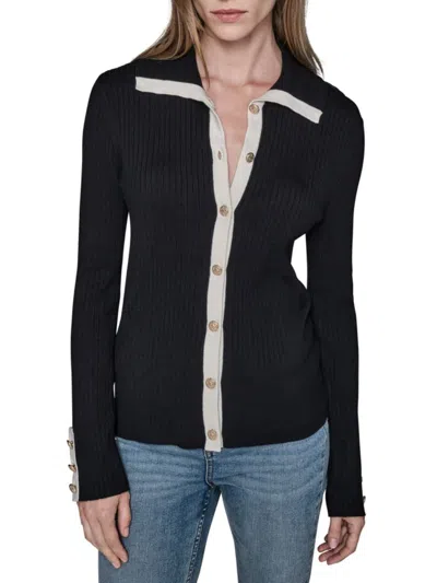 Karl Lagerfeld Women's Spread Collar Ribbed Sweater In Black