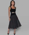 Karl Lagerfeld Velvet & Chiffon Midi Dress In Black