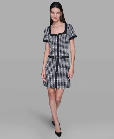 Karl Lagerfeld Women's Houndstooth Scuba Crêpe Shift Minidress In Black