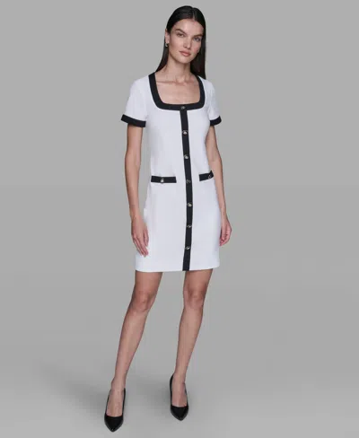 Karl Lagerfeld Women's Scuba Crepe Contrast-trim A-line Dress In White
