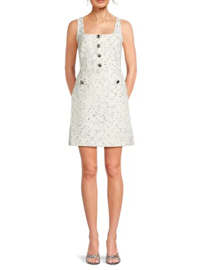 Karl Lagerfeld Women's Squareneck Tweed A-line Mini Dress In White