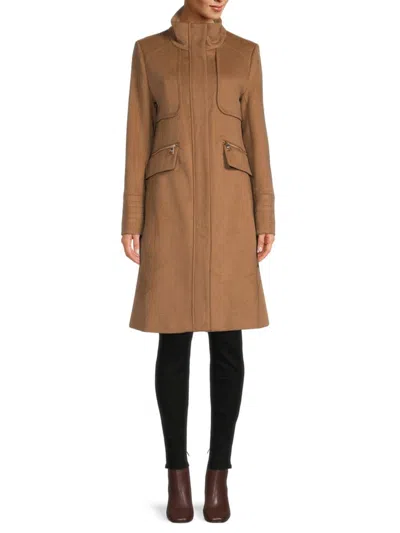 Karl Lagerfeld Women's Stand Collar Wool Coat In Brown