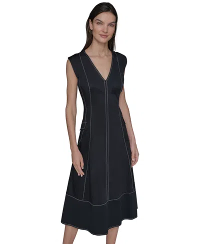 Karl Lagerfeld Women's Stitch-trimmed Midi Dress In Animal Print