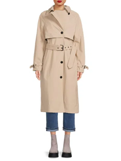 Karl Lagerfeld Women's Storm Flap Longline Trench Coat In Beige