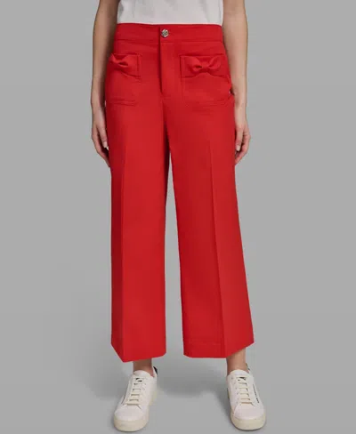 Karl Lagerfeld Women's Straight Bow Pocket Pants In Red