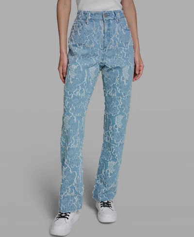Karl Lagerfeld High Rise Straight Jeans In Sky Blue
