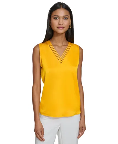 Karl Lagerfeld Women's Strappy-neck Sleeveless Top In Gold Fusion