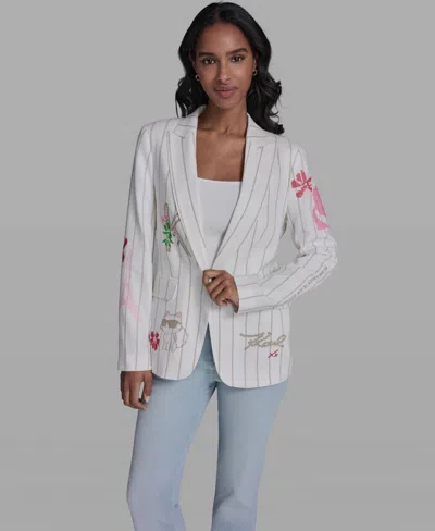 Karl Lagerfeld Women's Stripe Collared Blazer In Red
