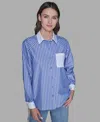 Karl Lagerfeld Women's Stripe Contrast Front Button Collar Blouse In Blue