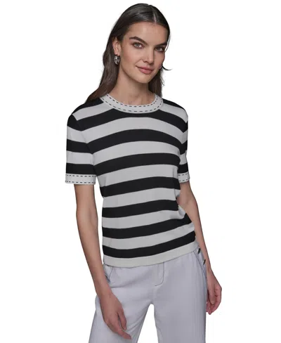 Karl Lagerfeld Women's Stripe Short-sleeve Sweater In Soft White  Black