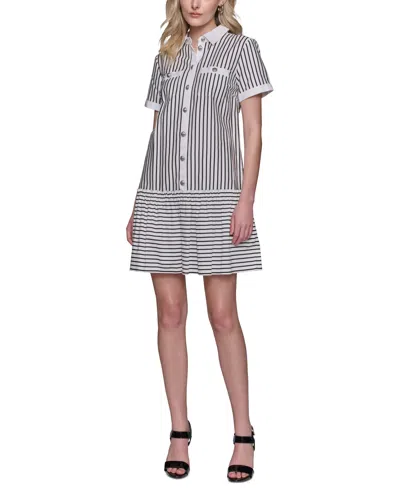 Karl Lagerfeld Women's Striped Button-front Dress In Sft Wt,blk